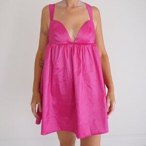 For Love and Lemons Hot Pink Empire Waist Sleeveless Babydoll Mini Dress M